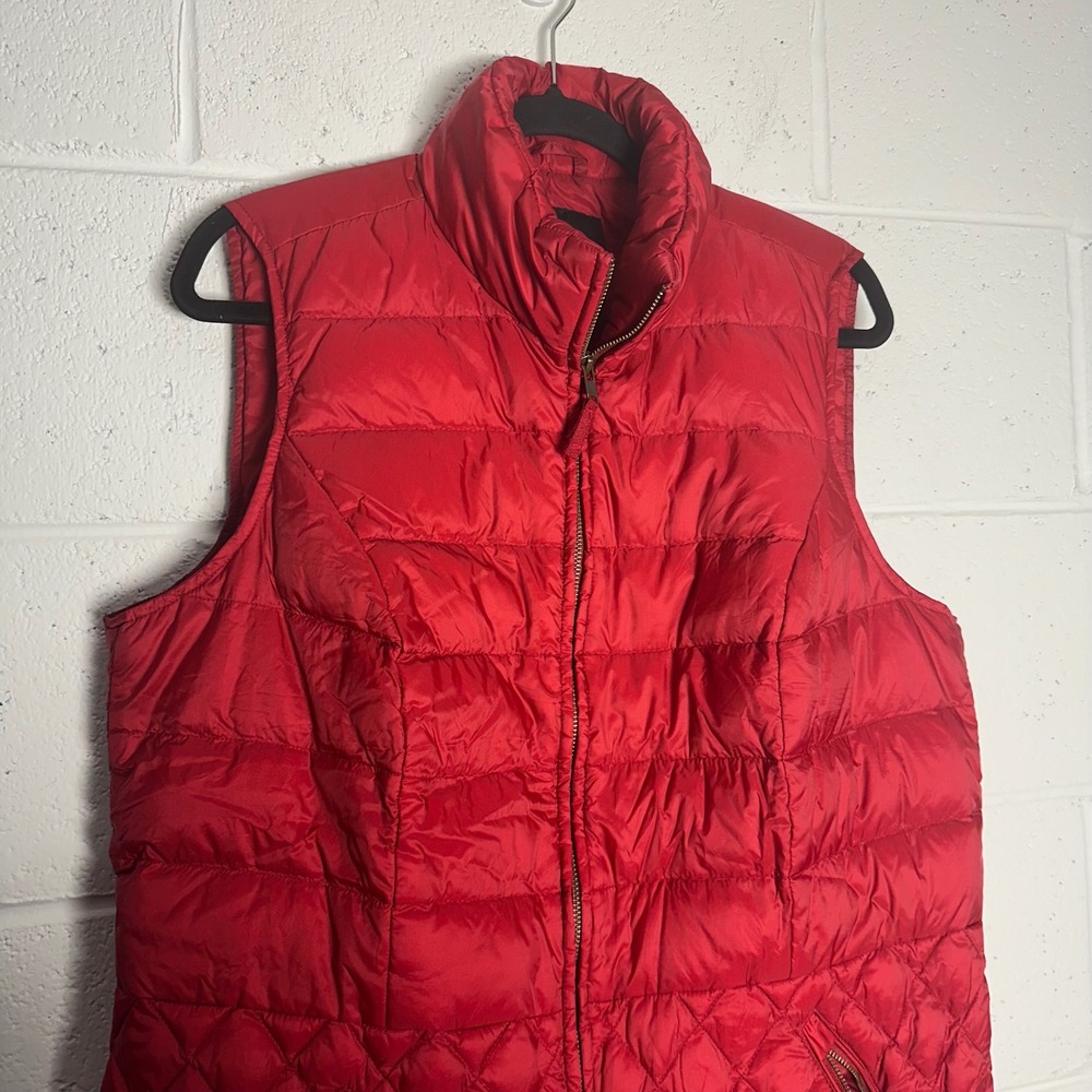Talbots Woman Red Down Puffer Vest Quilted Stand Collar Full Zip Plus Size 1X